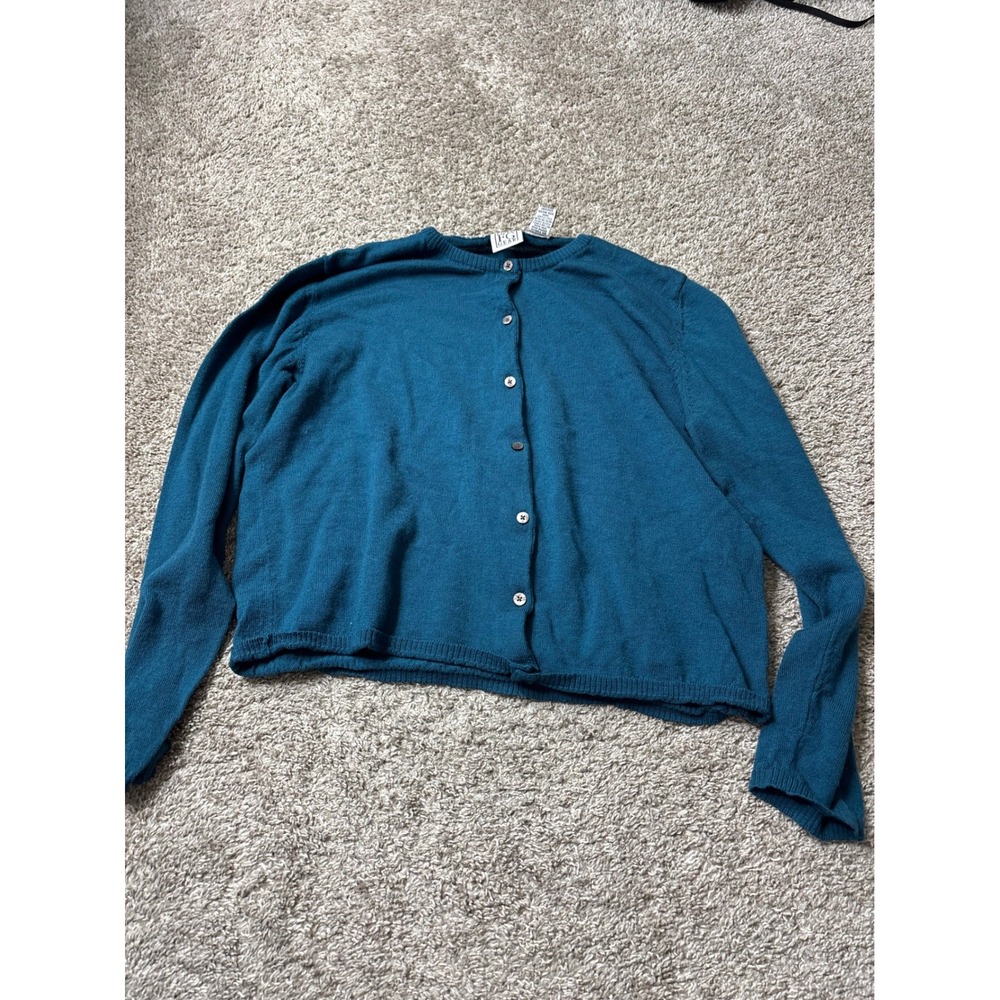 Field Gear Teal Blue 100% Merino Wool Button Front Cardigan Sweater Made in UK L